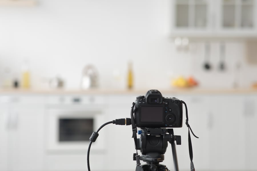 A professional camera set up in a house.