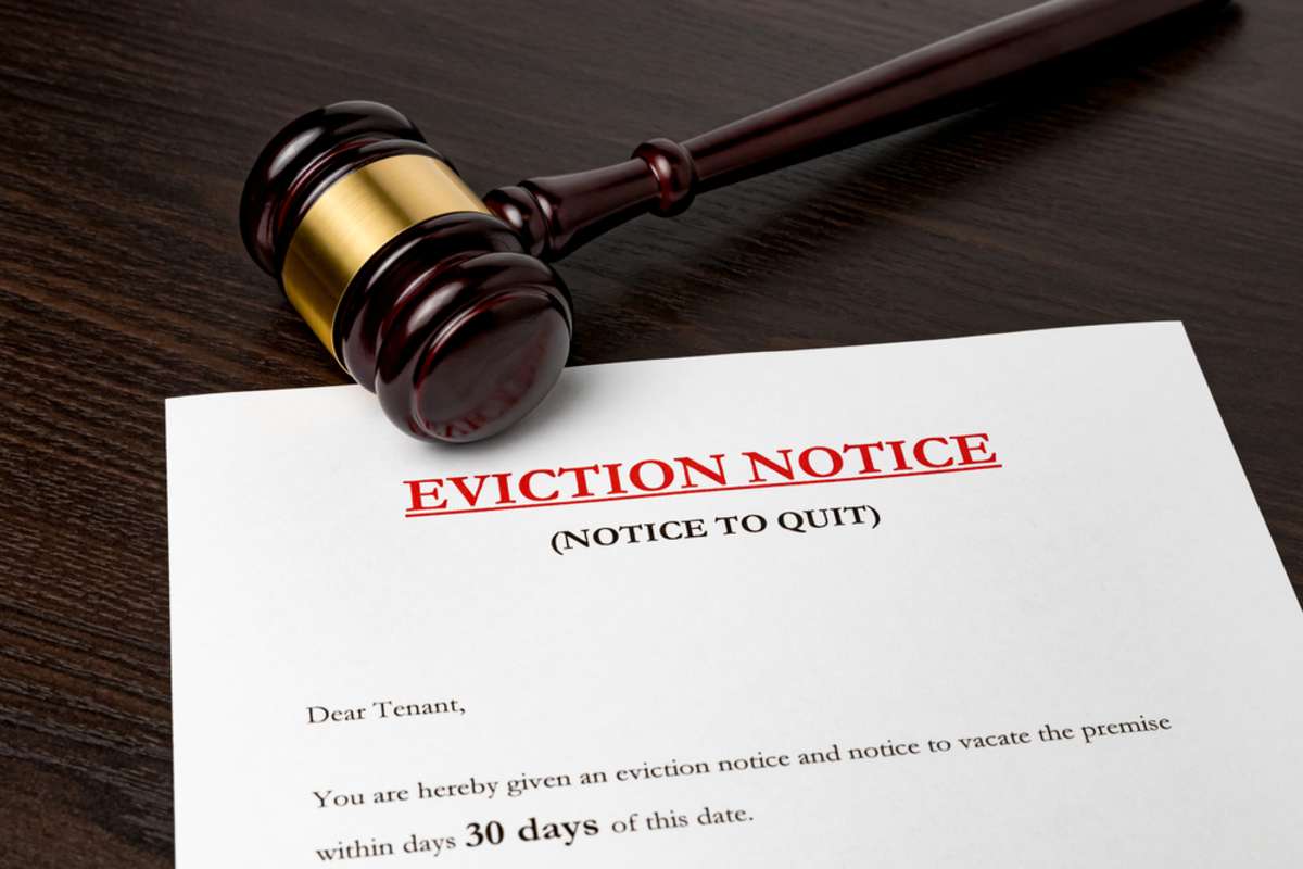 Eviction notice document with gavel. Concept of financial difficulties