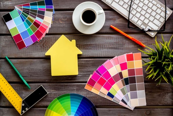 Model house with paint color samples, rental management concept