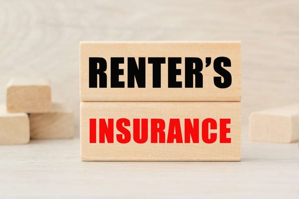 Renters insurance types on wooden blocks, rental management best practices concept