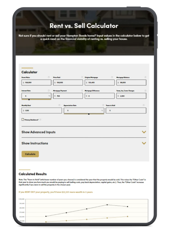 Rent vs Sell Calculator Mockup